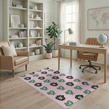 Cute Cartoon Green Turtles on Pink Area Rug