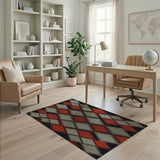 Red Grey Diamond Geometric Area Rug