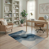 Blue and Teal Abstract Area Layered Blue Wave Abstract Area Rug