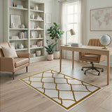 Gold and Silver Gold Lattice Geometric Area Rug