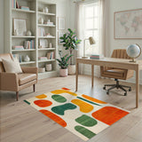 Abstract Orange Green Shapes Area Rug