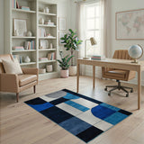 Teal Navy Blue Geometric Abstract Area Rug
