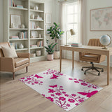 Whimsical Pink Daisies Butterflies Area Rug