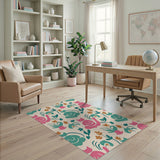 Whimsical Meditating Cats Floral Area Rug