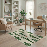 Whimsical Green Cactus Pattern Area Rug