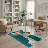 Teal Orange Abstract Geometric Area Rug