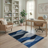 Blue and Teal Geometric Modern Layered Blue Wave Geometric Area Rug