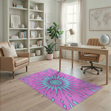 Vibrant Pink Teal Starburst Geometric Area Rug