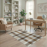 Rustic Farmhouse Plaid Brown Tan Plaid Check Area Rug