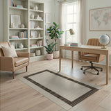 Beige Area Rug with Brown Striped Border
