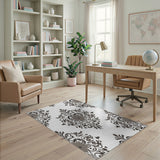Grey Ornate Grey Floral Damask Area Rug