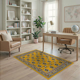 Vibrant Yellow Geometric Star Motif Area Rug