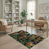 Prowling Tigers Leopards Jungle Fern Rug