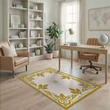 Gold Ornate Floral Border Area Rug