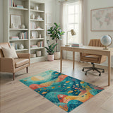 Whimsical Teal Ocean Fish Coral Area Rug