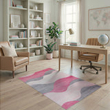 Pink Wavy Pink Grey Abstract Area Rug