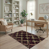 Gold Maroon Geometric Lattice Area Rug