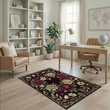 Ornate Red Rose Peony Heart Floral Rug