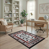 Geometric Modern Bold Red Black Geometric Grid Area Rug