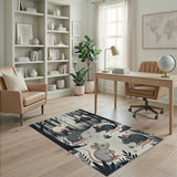 Whimsical Black White Forest Mice Rug