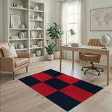 Navy Red Checkered Geometric Area Rug