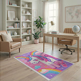 Multi-color and Patterns Whimsical Unicorn Rainbow Kids Area Rug