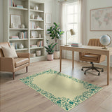 Teal Floral Ornate Border Area Rug