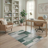 Teal Green Geometric Abstract Area Rug