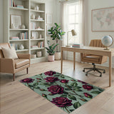 Red Burgundy Rose Floral Vintage Area Rug