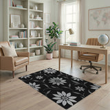Elegant Silver Floral Black Area Rug