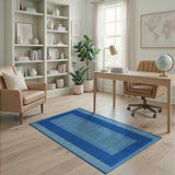Blue Striped Geometric Border Area Rug