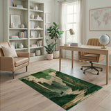 Emerald Mountains Herons Green Area Rug