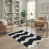 Black White Jagged Peaks Geometric Rug