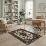 Ivory Traditional Persian Floral Medallion Rug