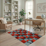 Red Bold Red Diamond Geometric Area Rug