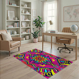 Vibrant Pink Starburst Geometric Multi-Color Rug