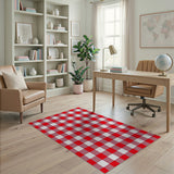 Red White Checkered Gingham Area Rug