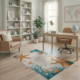 Teal Coral Starfish Coastal Area Rug