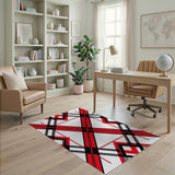 Bold Red Black Geometric Plaid Area Rug