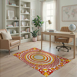 Vibrant Red Orange Mandala Boho Area Rug