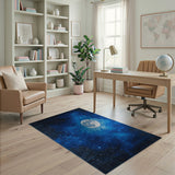 Starry Night Full Moon Blue Area Rug