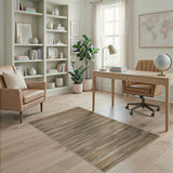Distressed Brown Tan Striped Area Rug