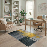Grey and Yellow Distressed Geometric Area Rug