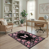 Pink Floral Butterfly Vintage Area Rug