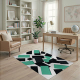 Teal Black Geometric Overlap Area Rug