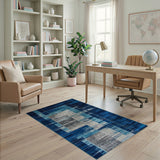 Navy Teal Abstract Geometric Area Rug