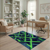Neon Grid Isometric Cityscape Area Rug