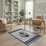 Beige and Neutral Navy Anchor Coastal Beach Area Rug