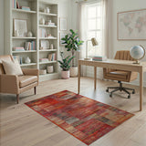 Vibrant Red Patchwork Heritage Tribal Rug