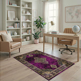 Purple Distressed Vintage Medallion Area Rug